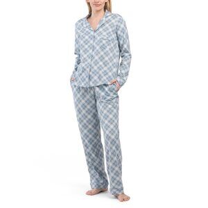 POPPY & CLAY Blue 2pc Organic Cotton Plaid Notch Collar Pajama Set